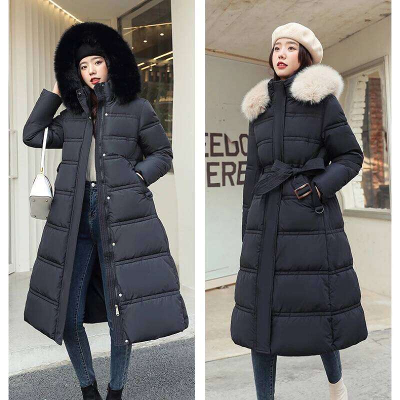 Designer Clothing 2025 Winter New Down Cotton Parkas Women's X-Long Faux Fur Collar Thick Loose Large Size Padded Jacket