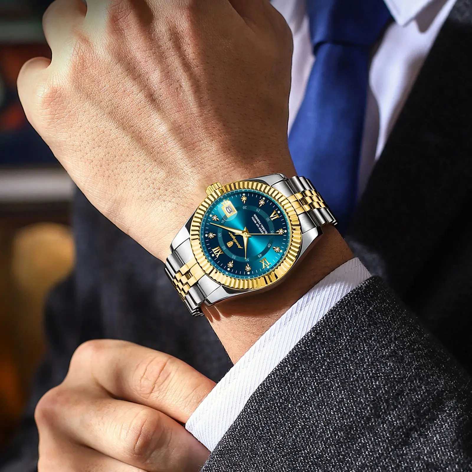 POEDAGAR Luxury Quartz Wrist Watch for Men Waterproof Luminous Date Stainless Steel Sports Mens Watch W250806