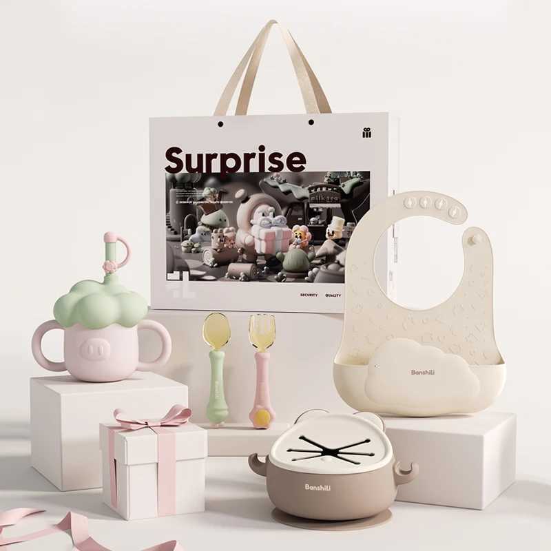 Banshil Baby Learning Feeding Cup Kid Feeding Drinkware Straw Bottles Anti-Hot Leakproof Silicone Tableware Toddler Water Bottl X2508061