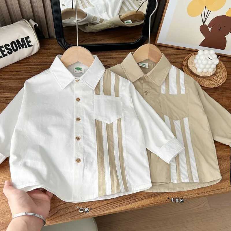 New Boys Cotton Washed Soft Stripe Long Sleeve Shirt White Blouse School Uniform for Boys X250806