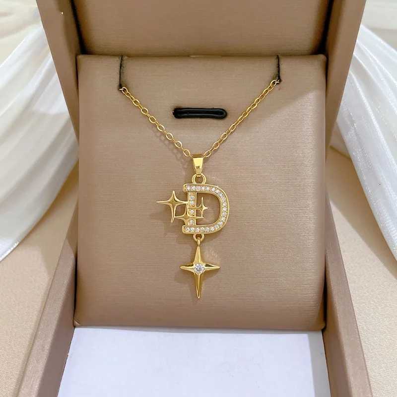 Yups Fashion Stainless Steel Chain Necklace For Women Letter D Shaped Zircon Pendant Necklace Birthday Jewelry Gifts Y250805