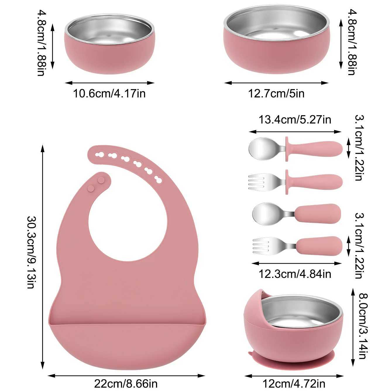 8PCS Baby Feeding Set Stainless Steel Silicone Tableware With Detachable Bowl Plate Bib Safe For Infant Weaning Food Dishes X250806