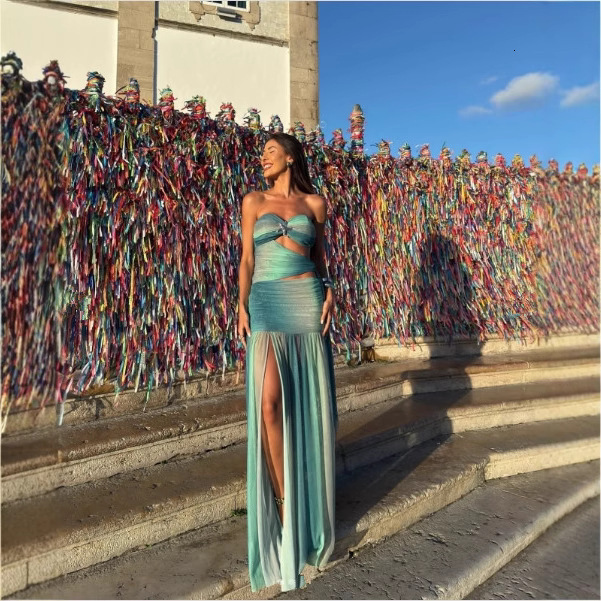 2025 summer hot selling new strapless printed slim fit dress, fashion new designer dress