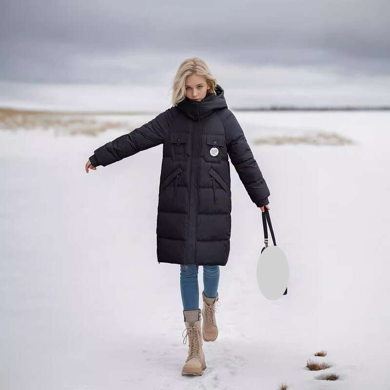 Women's Clothing Mid Length Warm New Fashion Winter Large Size Hooded Thickened Cotton Jacket Flat Coat