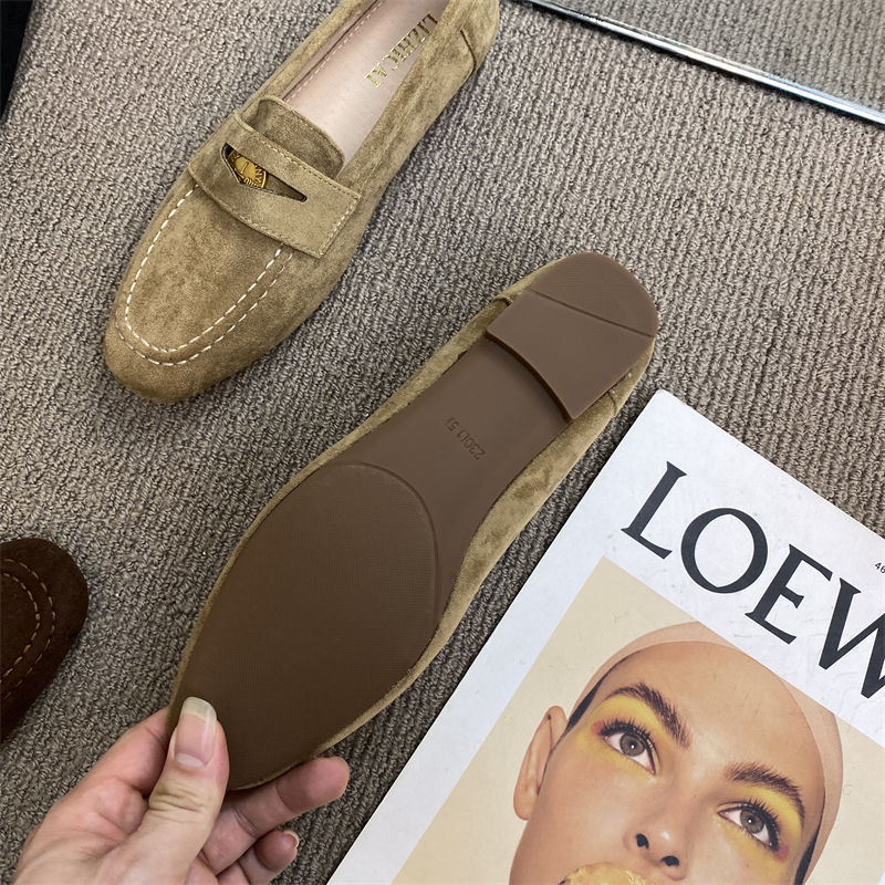 Free Shipping 2025 New Design Women's Flat Flat Dress Shoes Fashionable and Comfortable Brown Black British Style Suede Leather Shoes