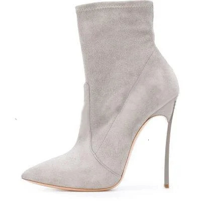 Women Black Real Leather Pointy Toe Boots Sexy Zipper Buckle Suede Super Stiletto High Heel Booties Ladies Gladiator Shoes 250805