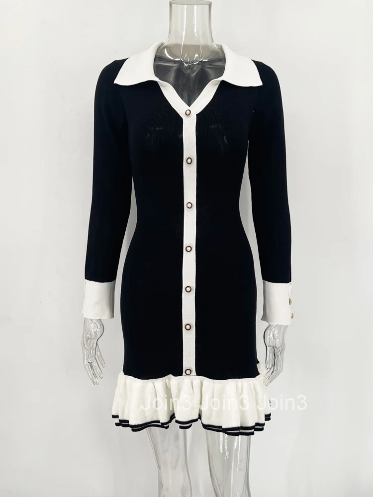 Tossy Ruffled Bow Knit Mini Dress Womens Summer Backless Contrast Cardigan Lace-Up Elegant Dress Female Knitwear Bandage Dress