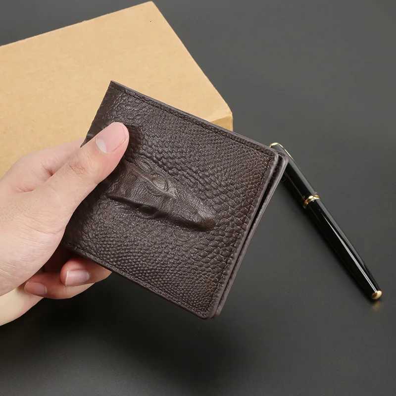 GOYN Leather Slim Minimalist Bifold Front Pocket Wallet for Men Bifold Short Crocodile Pattern Business Cardholder WalletXJ250806