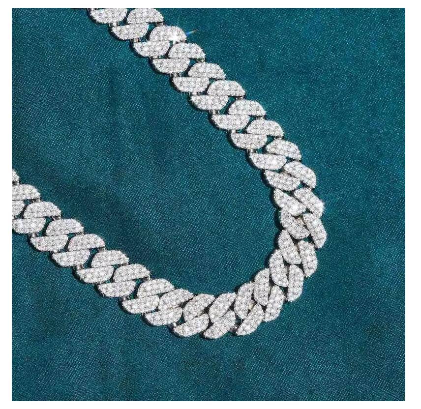 3 Rows 12mm-18mm VVS Moissanite Miami Iced Cuban Link Chain Passes Diamond Tester GRA Hip Hop 925 Silver Necklace