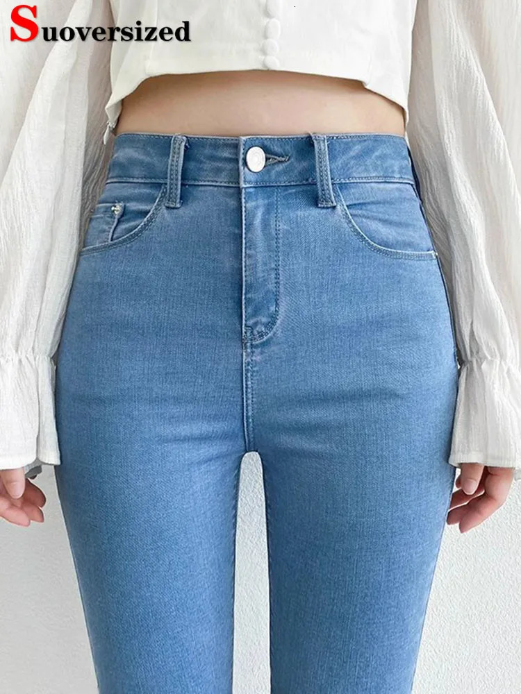 Women Skinny Stretch Pencil Jeans Vintage Oversize 100kg High Waist Denim Pants Spring Fall Korean Fashion Casual Kot Pantolon 250806