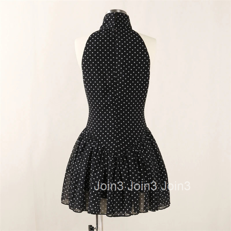 Summer New Womens High Collar Sleeveless Polka Dot Dress Y2K High Quality Fashion Elegant Anti-Light Pleated Mini Skirt