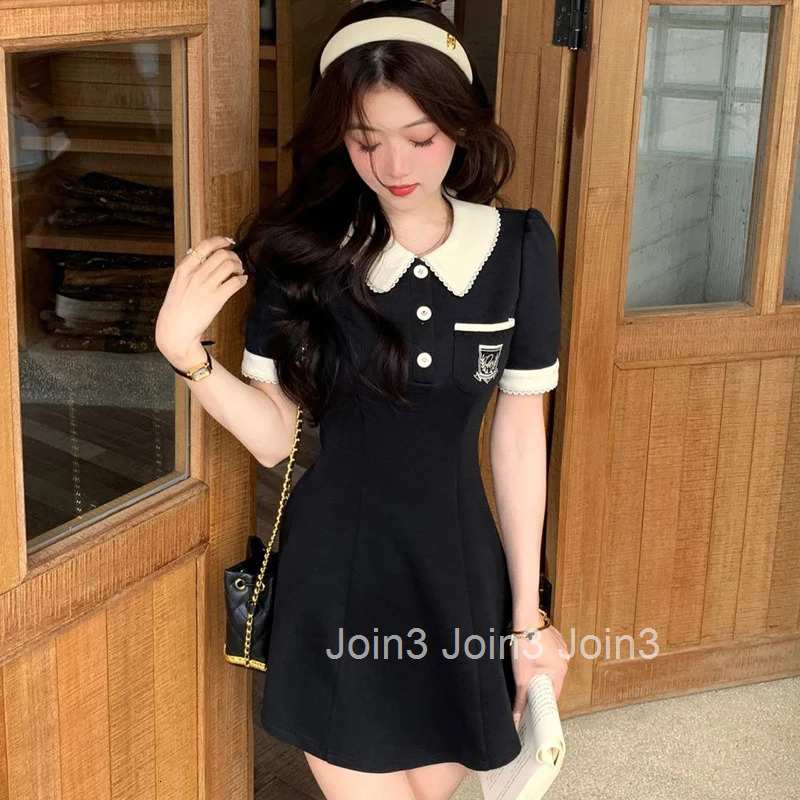 Polo One Pieces Korea Contrast Color Womens Dress With Collar Summer Sweet College Sundress Y2K Short Sleeve Mini Skirt Kpop