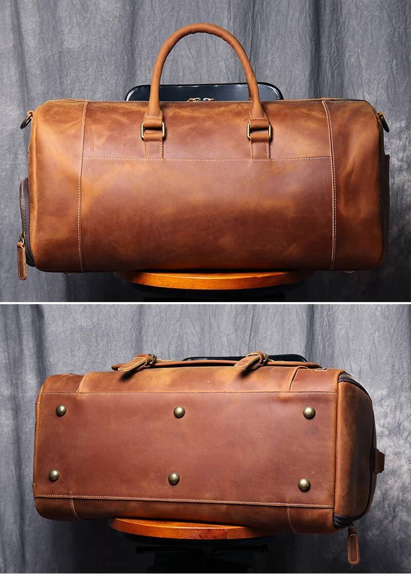 MUNUKI Vintage Crazy Horse Genuine Travel Lage men Leather duffle bag Large Weekend Bag Tote Big high-quality