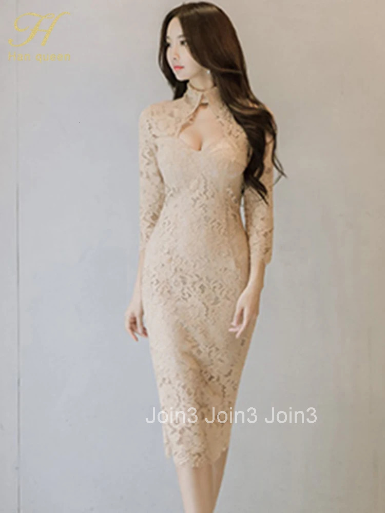 Hot Sale Sexy Hollow Out Vintage Lace Vestidos Simple Work Casual Dress Women Office Bodycon Sheath Pencil Dresses