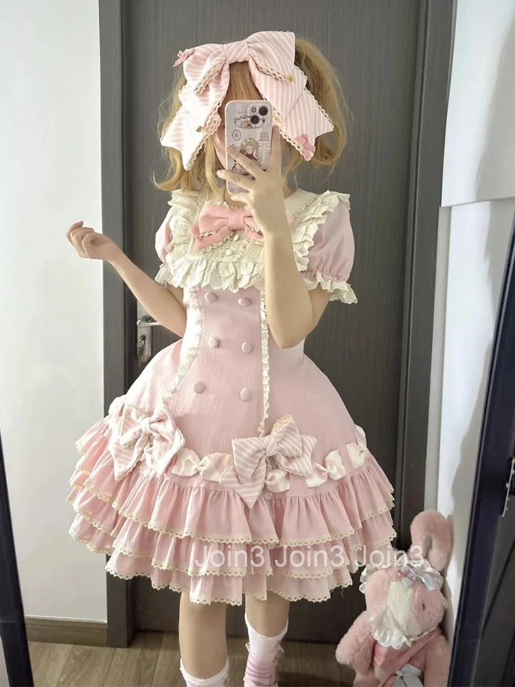 Japanese Sweet Lolita Kawaii Elegant Dress Women Princess Y2k Bow Fake Two Piece Dresses Female Korea Style Design Chic Outfits
