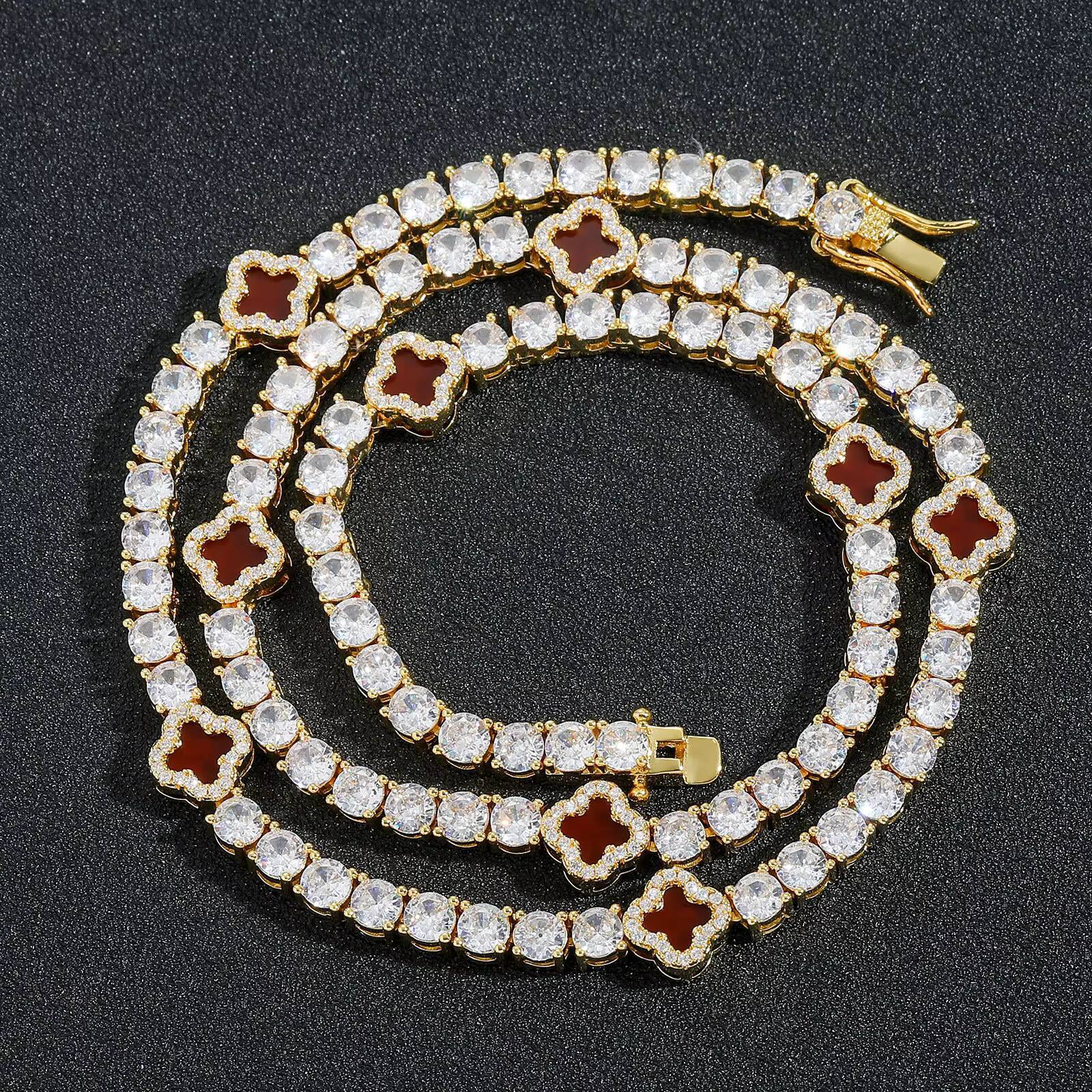 Luxury Zircon Tennis Necklace Bling Hip-hop Necklace 16-22inches Gold Plated Fashion Clover Necklace