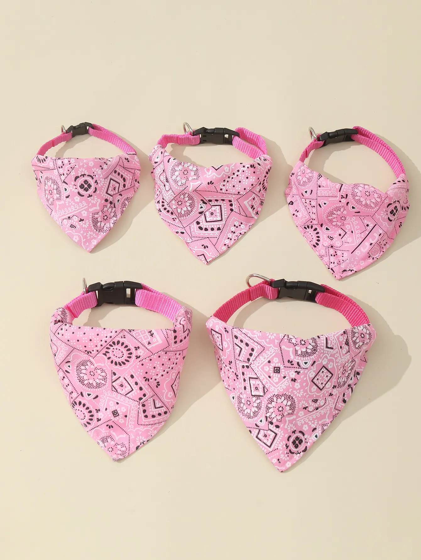 1pc Pink Color Random Pattern Pet Bandana With Adjustable Triangle Shape Buckle Pet Dog Neck Scarf Puppy Cat Dog Collar Bibs 250805