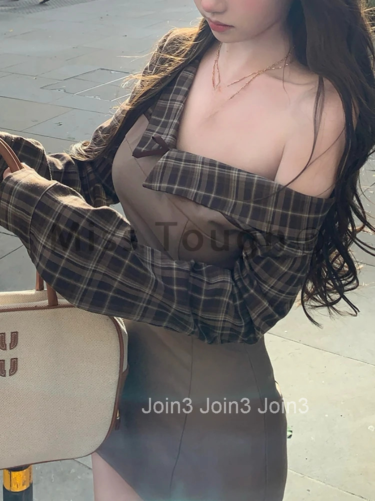 Autumn Sexy Style Fake Two Piece Patchwork Dress New Casual Fashion Retro Women Clothing Korean Y2k Vintage Party Dresses