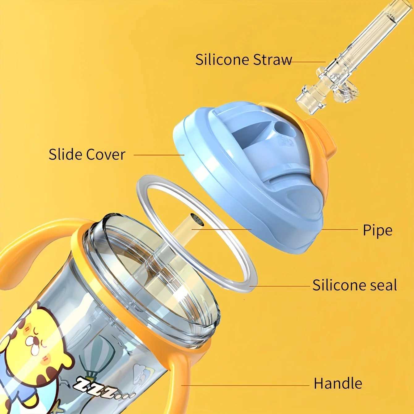 300ML Water Bottle Learning Drinking Cup with Straw Cover and Handle X250806