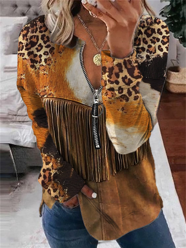 Autumn New Trendy Abstract Print Long Sleeve Half-Zip Hoodie for Women