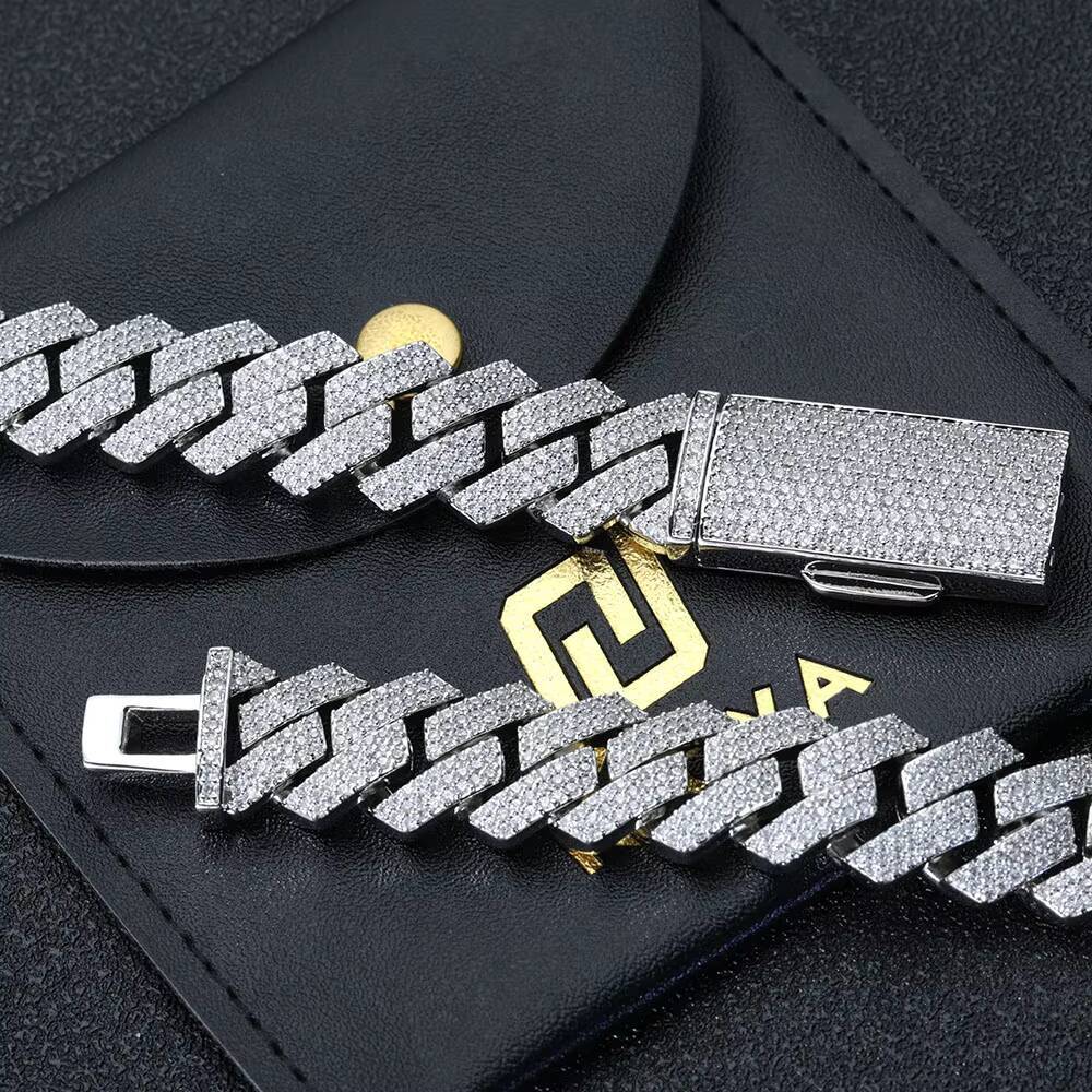 NUOYA 16MM Hight Quality Iced Out 3 Row Diamond Cuban Link Chain White Gold Plated Bling Stone Cuban Chain Necklace for Women