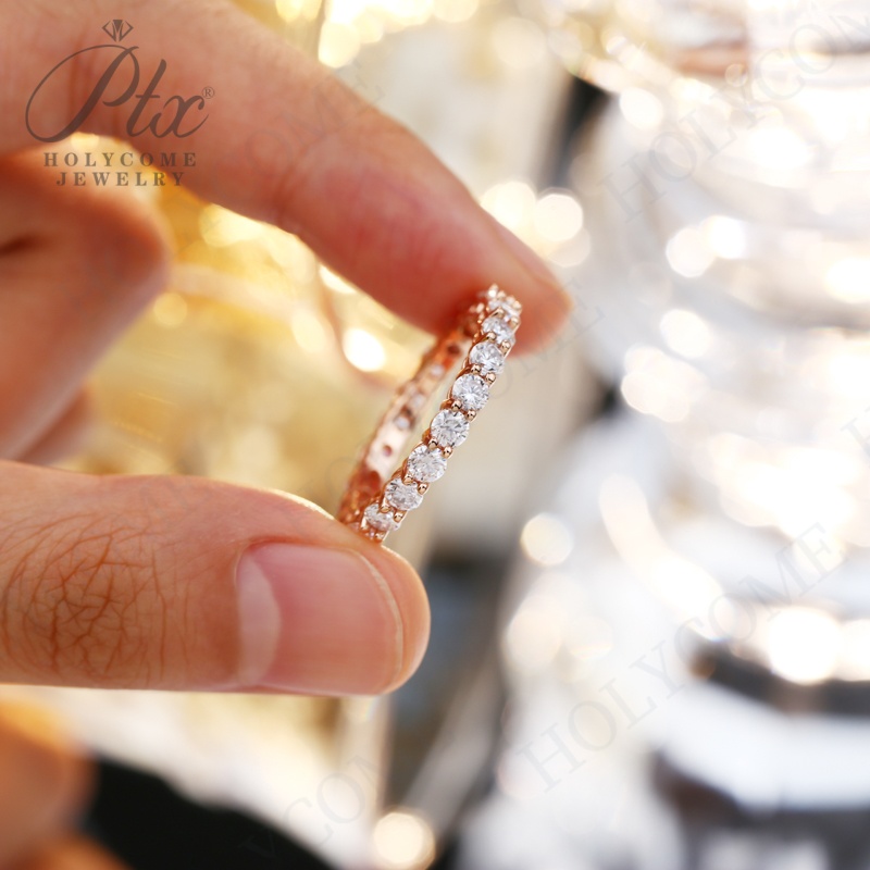 Luxury 3mm Moissanite Full Eternity Diamond Engagement Ring For Women S925 Silver Rose Gold Plated Wedding Band Rings Fine Jewelry Gift
