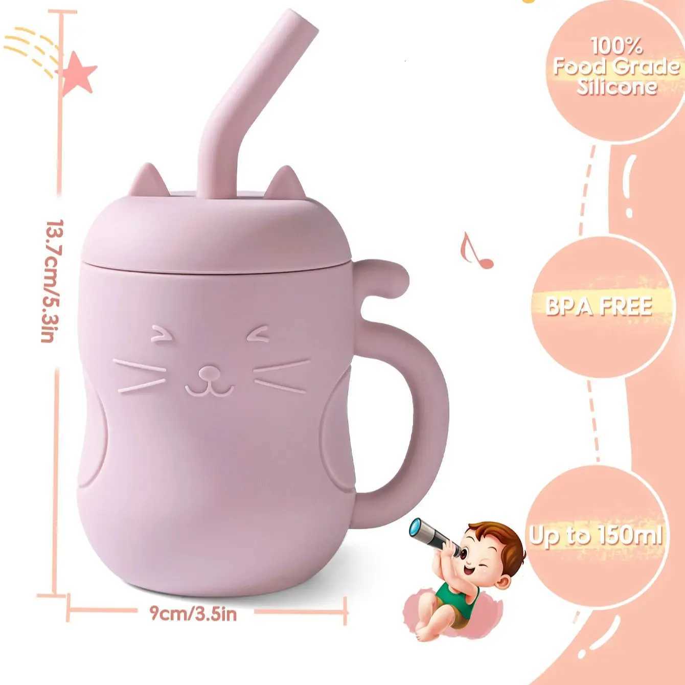 1pcs Baby Silicone Straw Cup BPA Free Portable Storage Snack Container Feeding Cup for Kids Leakproof Learning Drink Cup X2508061