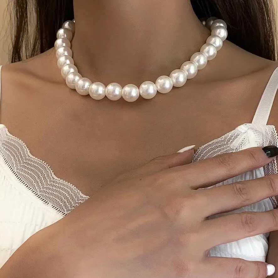 Aihua 4/6/8/10/14mm Elegant Imitation Pearl Beaded Choker Necklaces Collar for Women Wedding Bridal Party Jewelry Gifts Y250805