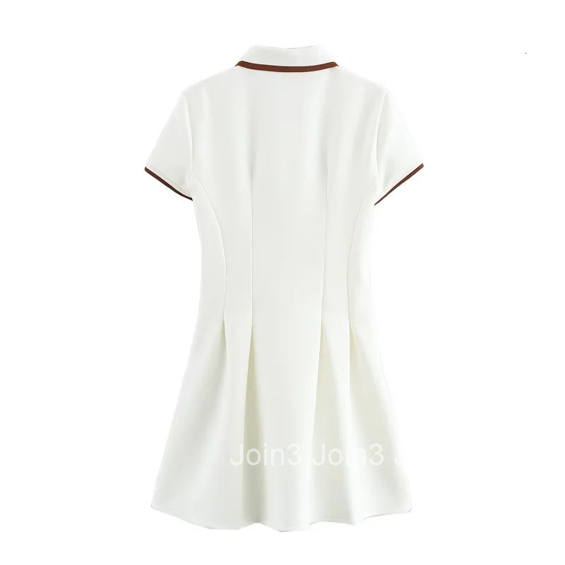 MUJER White Short Dresses for Women Polo Shirt Spring Mini Dress Woman Ribbed Short Sleeve Womens Dresses Elegant Vestidos