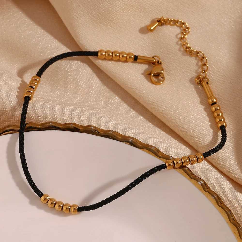 Black Rope 25 Steel Ball Anklet 316L Stainless Steel Jewelry Hypoallergenic 18K Gold Plated Women on the Leg Y250805