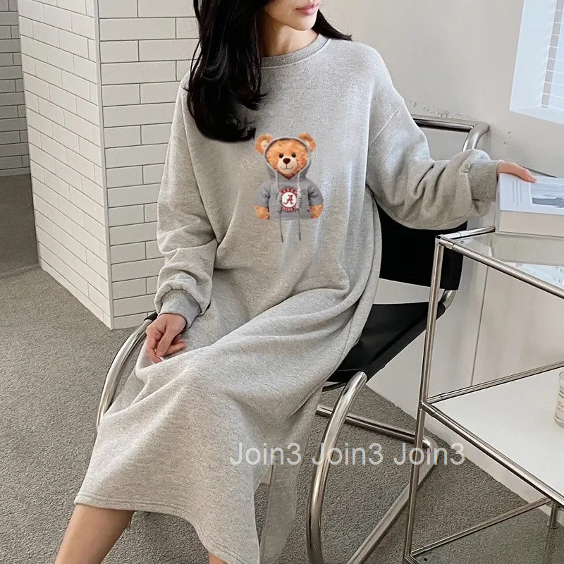 Korean Style Sweatshirt Dress Womens Autumn Winter New Casual Tweed Long Sleeve Slimming Base Layer Skirt