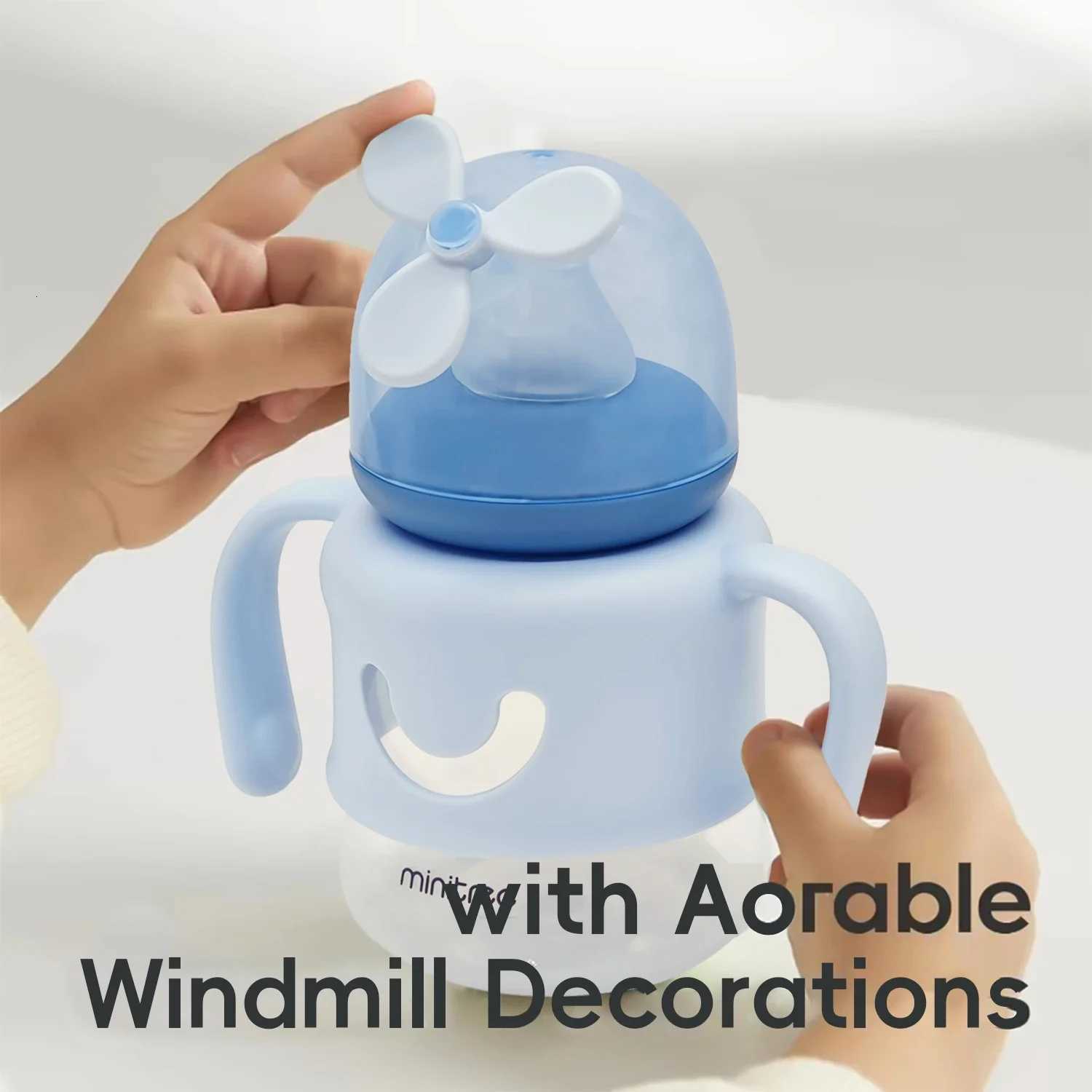 1pc 0-12 months baby feeding bottle windmill shape PP material with handle lightweight anti-fall 150ml standard caliber X250806