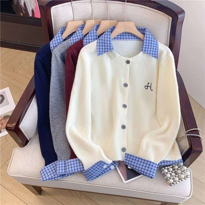 Women's Clothing Thirteen Lines Two Piece Polo Collar ing Long Sleeved Knitted Sweater Female Loose Short Cardigan Trend