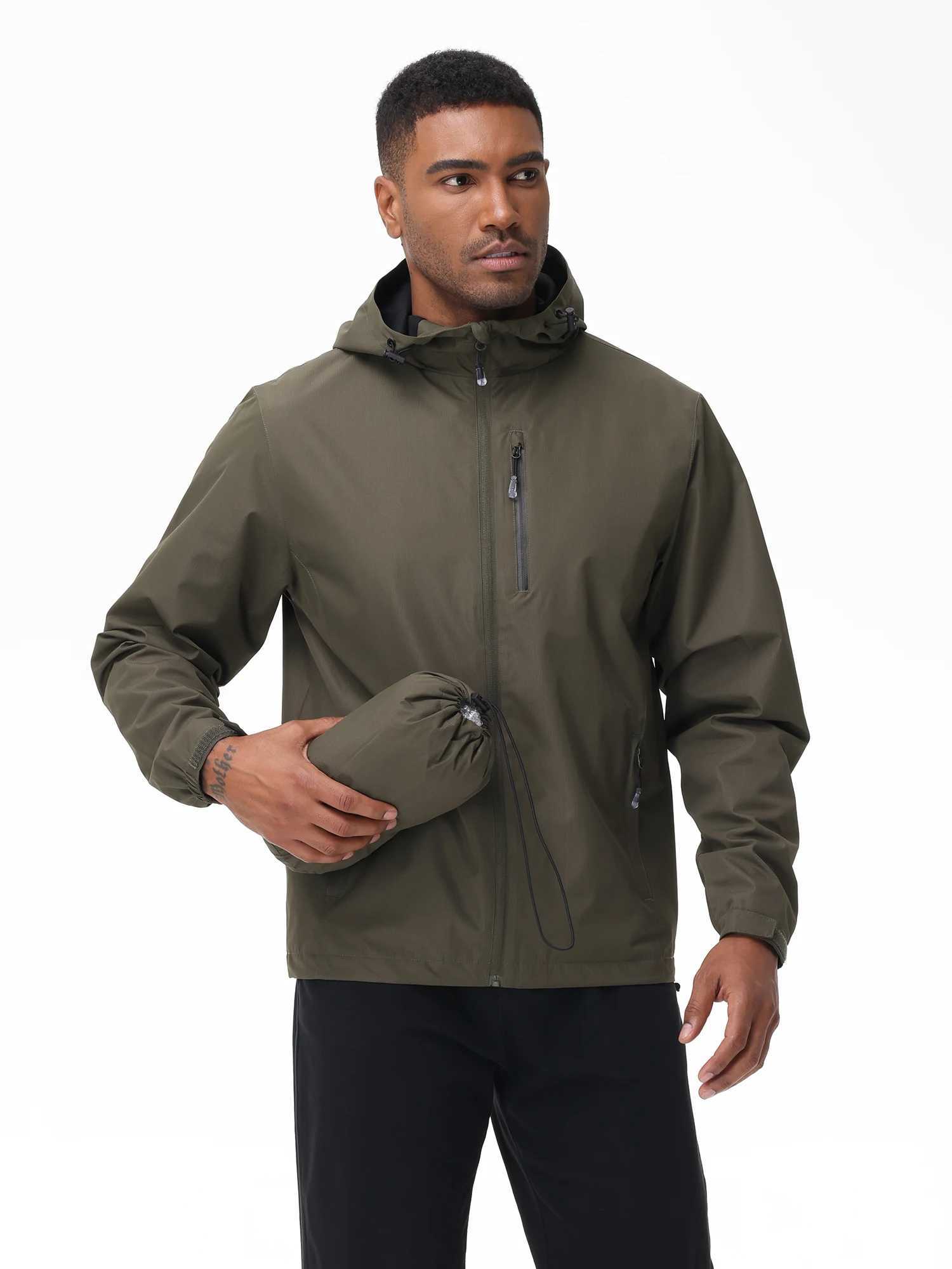 Summer Mens Waterproof Softshell Jacket with Storage Bag Camping Climbing Outdoor Hiking Fishing Jacket with Inner Pocket W250806