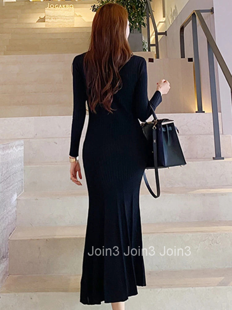 Spring Vintage Korean Style Maxi Dresses for Women Long Sleeve Bodycon Mermaid Robe Elegant Fashion Ladies Party Vestidos Femme