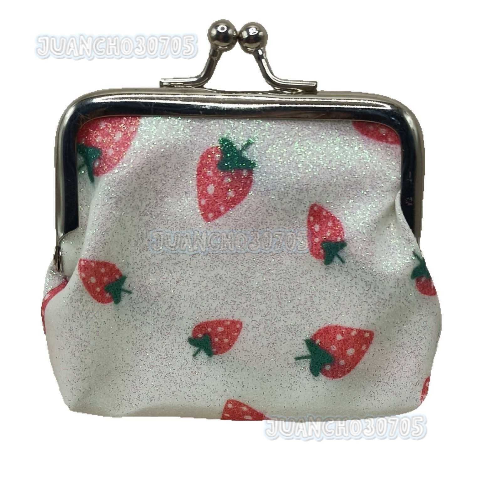 New Glitter Gold Powder Printed Strawberry Coin Purse Clutch Short Lipstick Organizer H250806