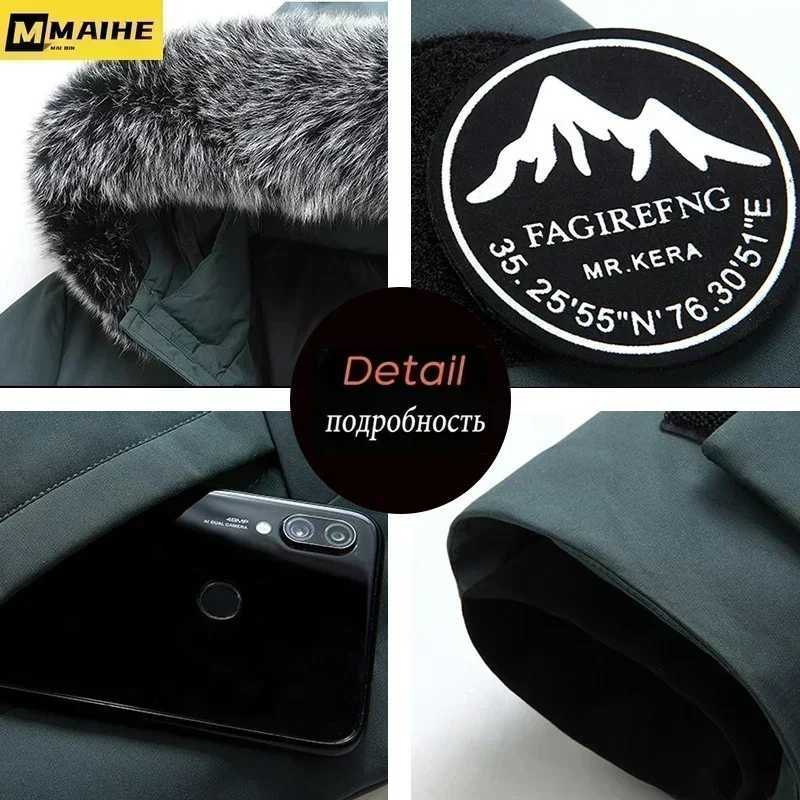 2024 Winter Long Down Jacket For Mens Brand Casual Fur Collar Hooded White Duck Down Warm Coat For Mens Clothing Winter Jacket W250806