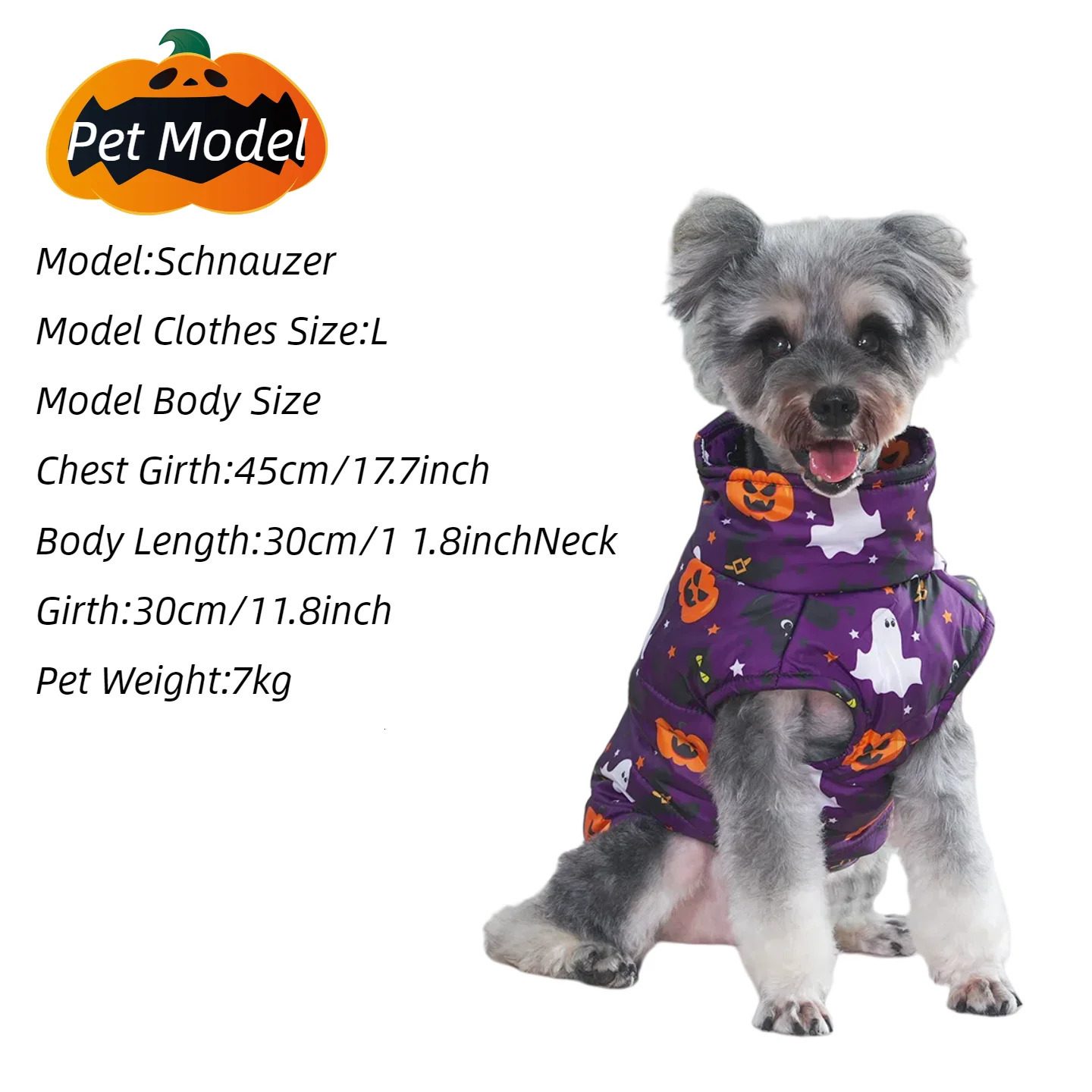 Winter Warm Dog Jacket For Small Medium Dogs Cats With D-ring Windproof Halloween Pumpkin Print Puppy Clothes Schnauzer Pet Coat 250805