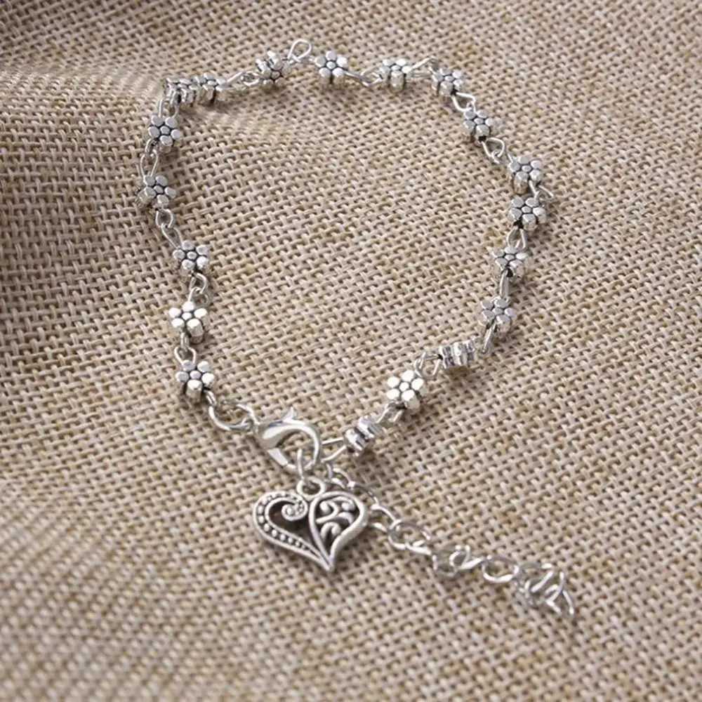 Barefoot Accessory Heart-shaped Fashion Floral Design Silver Anklet s Alloy Bead Foot Women Girl Y250805