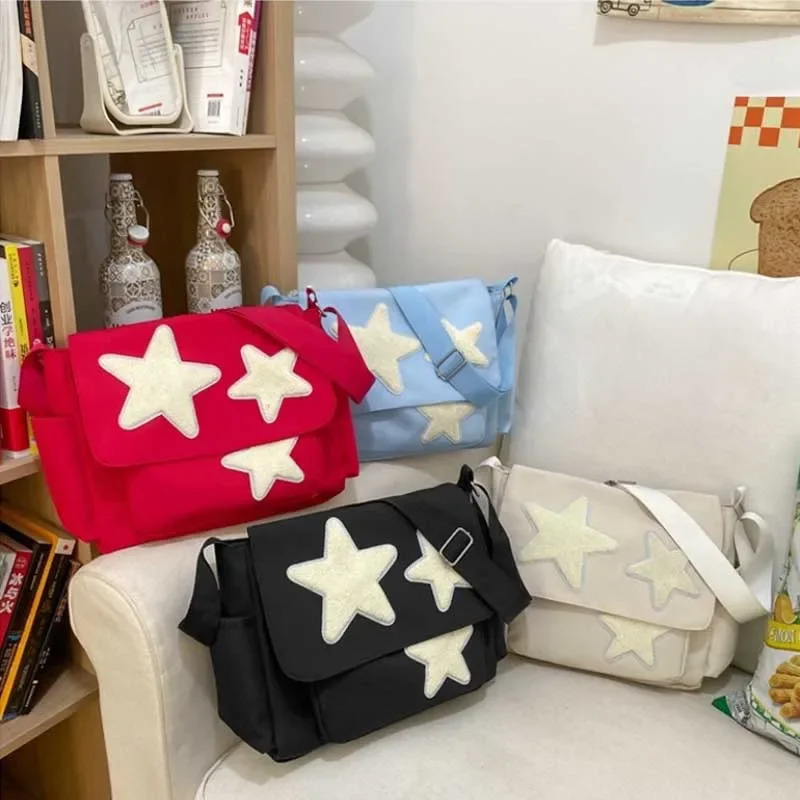 Women Star Pattern Y2k Messenger Bag Casual Tote Lady Simple Large Capacity Shoulder Bag Girl Travel School Bookbag Handbag 250731