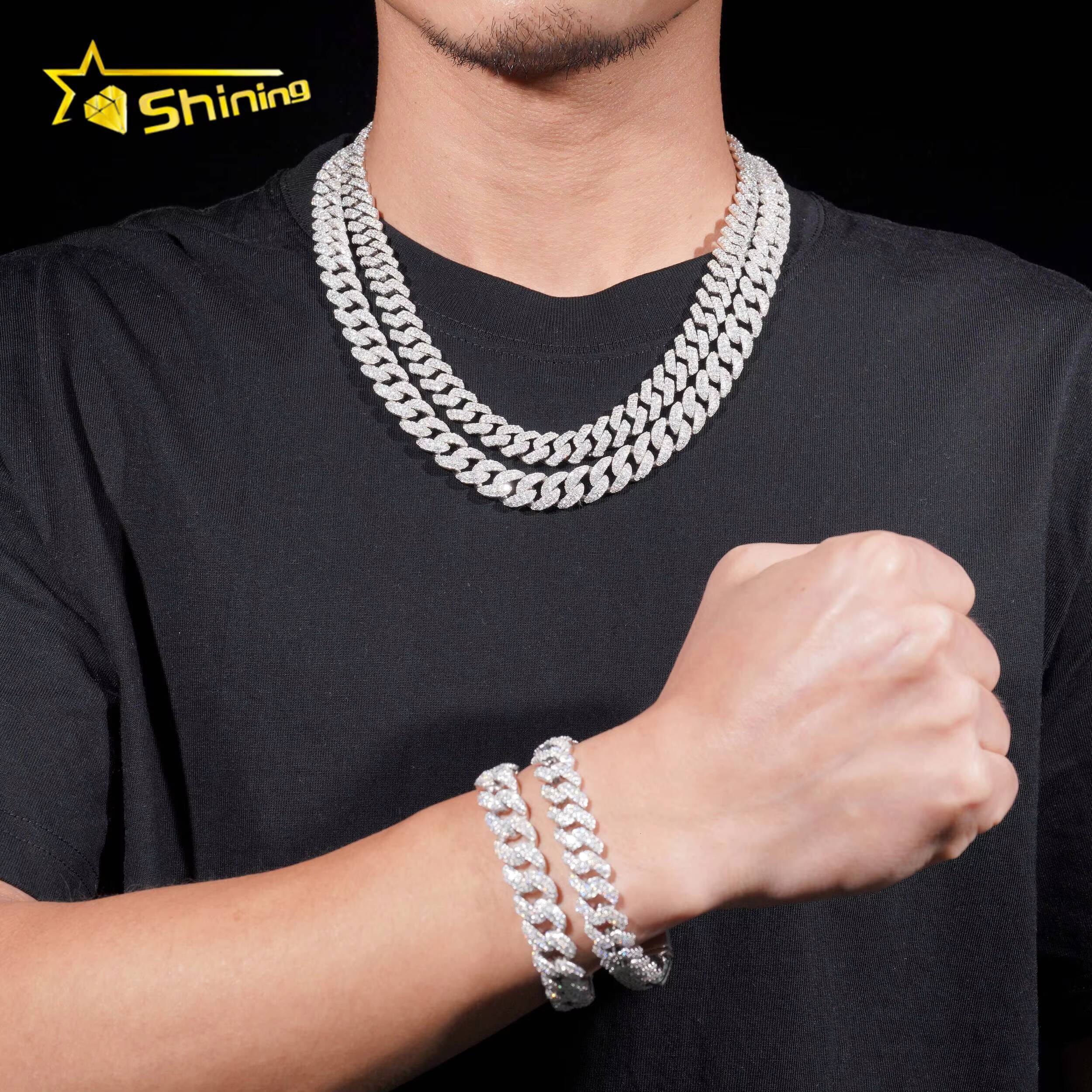 Promotion Sales RTS Hip Hop Jewelry 12mm Rounded Solid 925 Sterling Silver Men Necklace Iced Out VVS Moissanite Cuban Link Chain