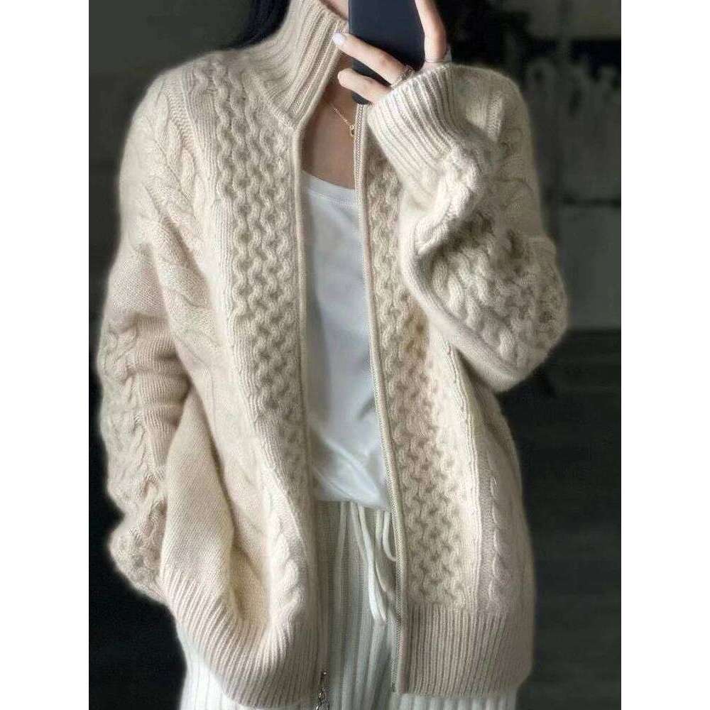 Autumn And Winter New Thick Turtleneck Cashmere Knitted Women's Loose Wool Sweater Cardigan Larg Size Female Jacket Top 250806