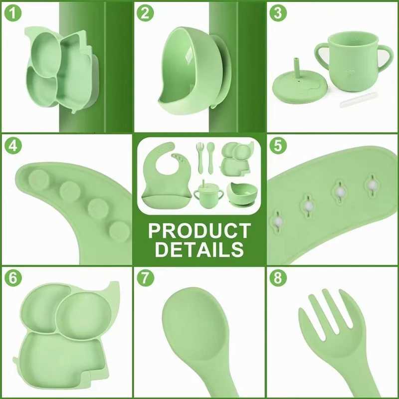 Silicone Baby Feeding Set Soft Silicone Sucker Plate Bowl Elephant Plate Personalized Name Feeding Bib Apron Childrens Dishes X250806