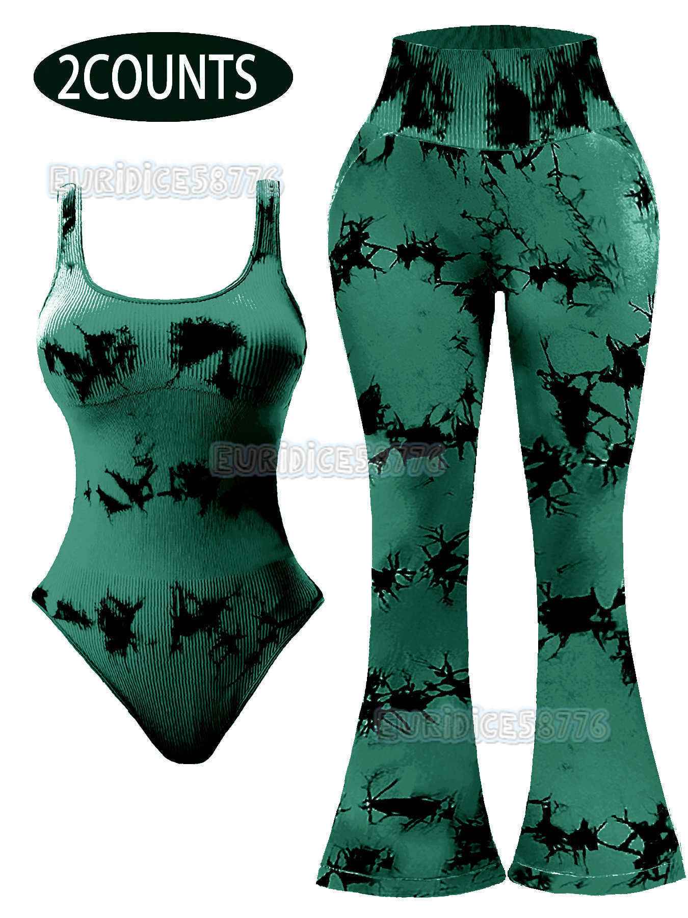 Seamless Tie-dye Yoga Wide-leg Pants for Women with Tight Top High Waist Hip-lifting Moisture-wicking Outdoor Sports Fitness H250806