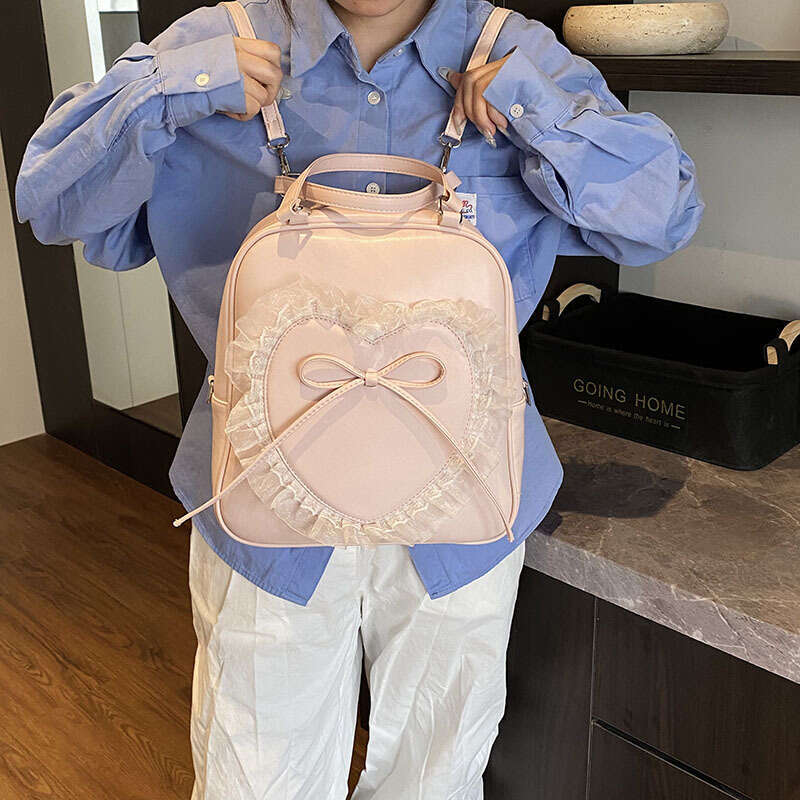 Large Capacity Handbag for Women Fashion Sweet Lace Heart Bow Backpack-for Teen Girls and Young Women