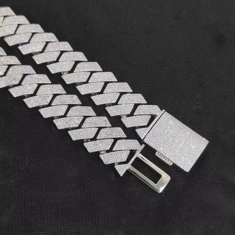 VVS Moissanite Diamond Chain Hip Hop Necklace Iced Out diamond Cuban Link Chain Pass Diamond Tester S925 silver Plated chain