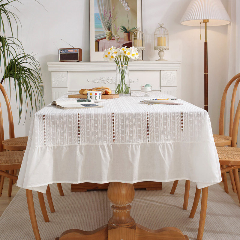 Romantic pure cotton white hollow embroidered skirt lotus leaf wood ear coffee table tablecloth tablecloth FZYV01