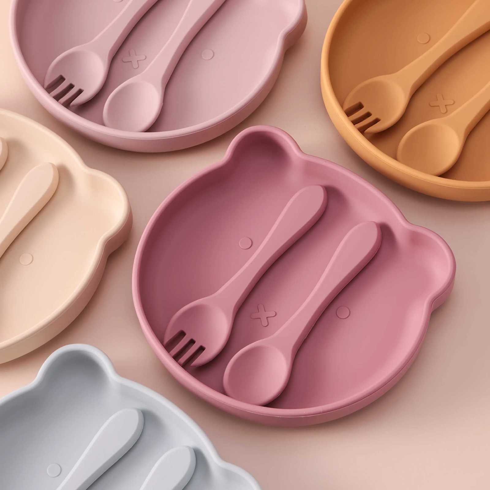 3PCS Color Kids Food Grade Silicone Dishes Plates Set Non-Slip Cartoon Bear Bowl Training Utensils BPA Free Baby Essentials X2508061