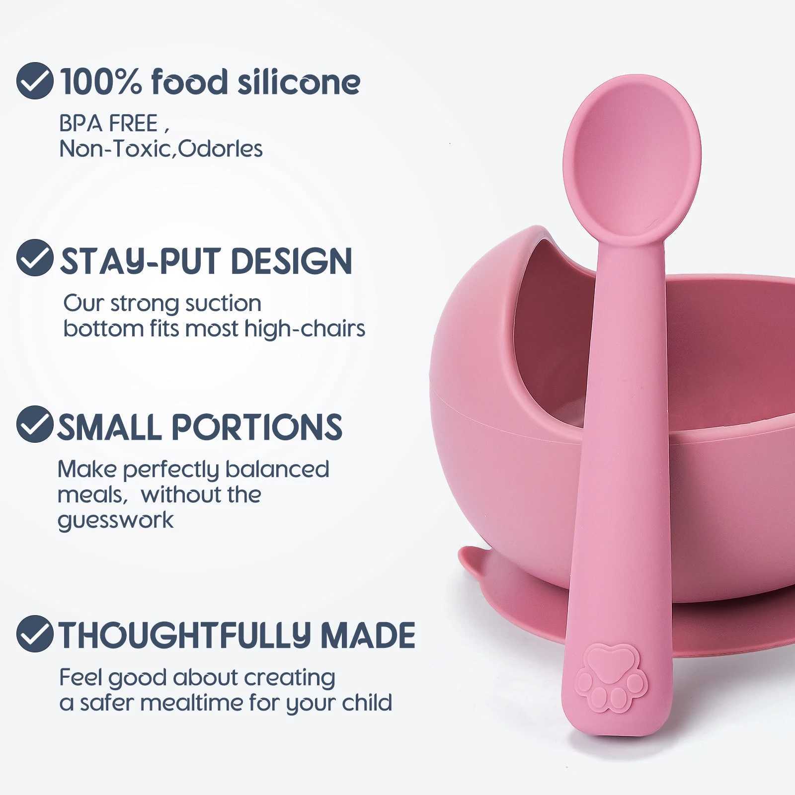2Pcs Silicone Baby Feeding Bowl Set Baby Learning Dishes Suction Bowl Set Silicone Spoon Children Tableware Baby Supplies X250806