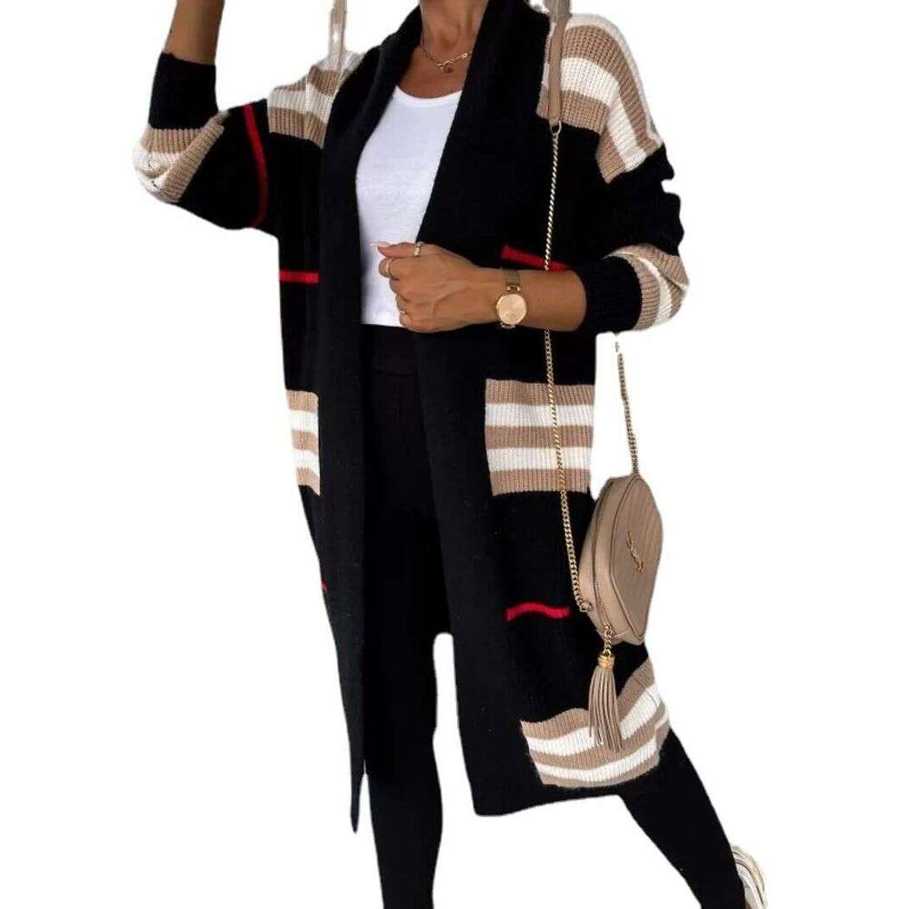 Women's long striped knit cardigan sweater